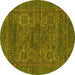 Round Abstract Yellow Modern Rug, abs2362yw