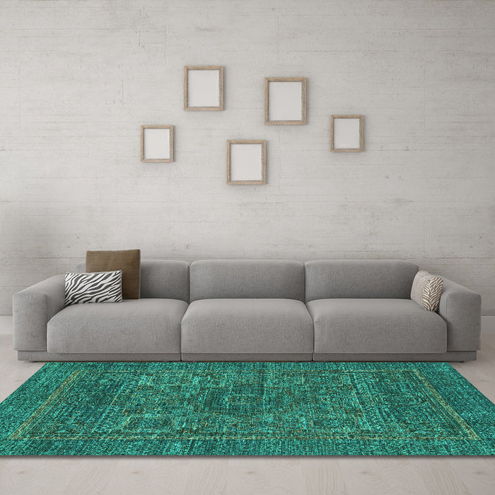 Machine Washable Abstract Turquoise Modern Area Rugs in a Living Room,, wshabs2362turq