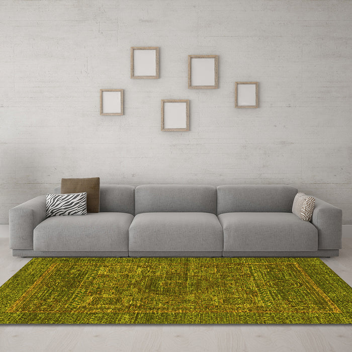 Machine Washable Abstract Yellow Modern Rug in a Living Room, wshabs2362yw