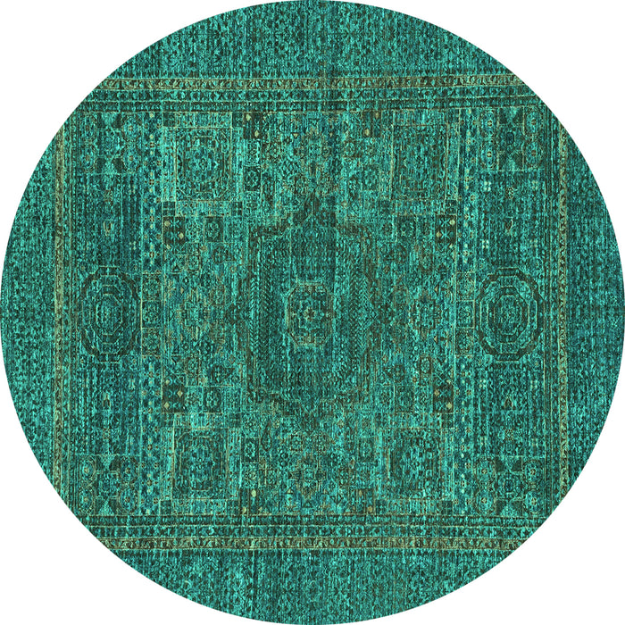 Round Abstract Turquoise Modern Rug, abs2362turq