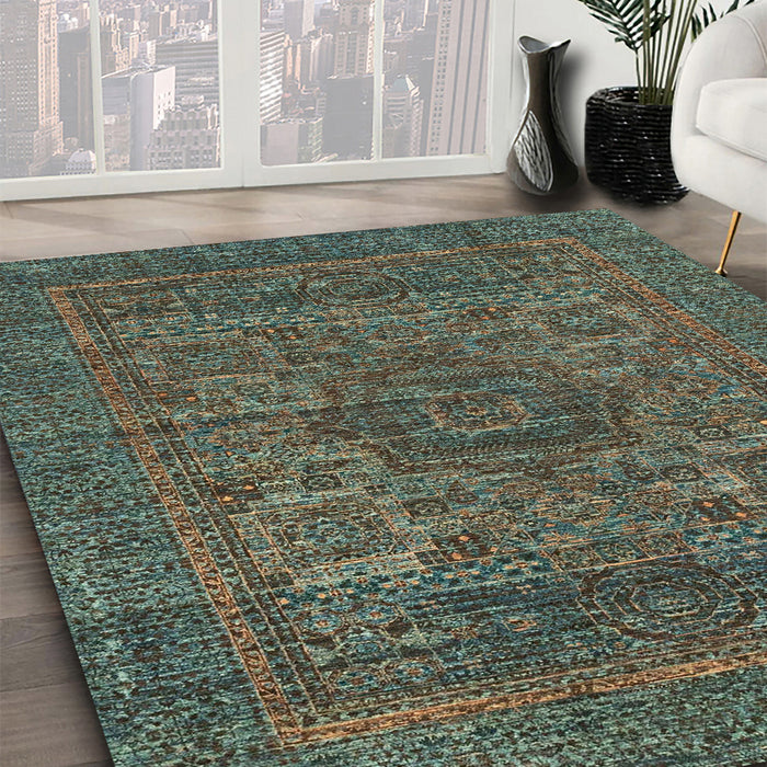 Abstract Camouflage Green Modern Rug in Family Room, abs2362