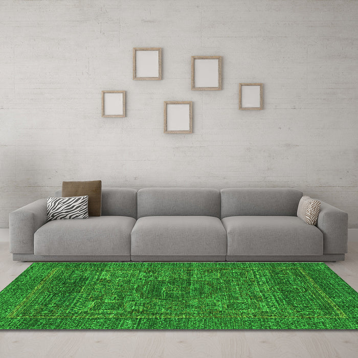 Machine Washable Abstract Green Modern Area Rugs in a Living Room,, wshabs2362grn