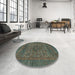 Round Machine Washable Abstract Camouflage Green Rug in a Office, wshabs2362