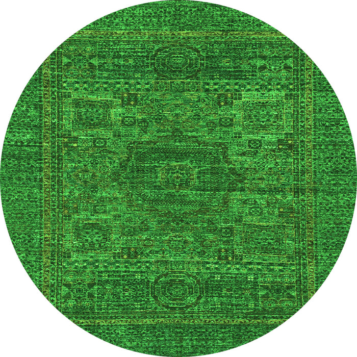Round Machine Washable Abstract Green Modern Area Rugs, wshabs2362grn