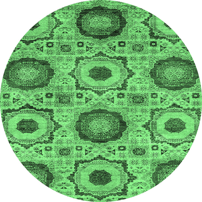 Round Machine Washable Abstract Emerald Green Modern Area Rugs, wshabs2363emgrn