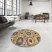 Round Machine Washable Abstract Brown Green Rug in a Office, wshabs2363