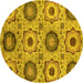 Round Abstract Yellow Modern Rug, abs2363yw