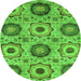 Round Machine Washable Abstract Green Modern Area Rugs, wshabs2363grn