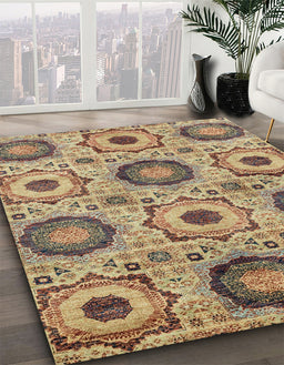 Abstract Brownish Green Modern Rug in Family Room, abs2363
