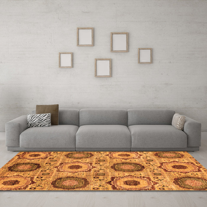 Machine Washable Abstract Orange Modern Area Rugs in a Living Room, wshabs2363org