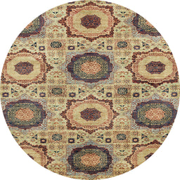 Round Machine Washable Abstract Brown Green Rug, wshabs2363