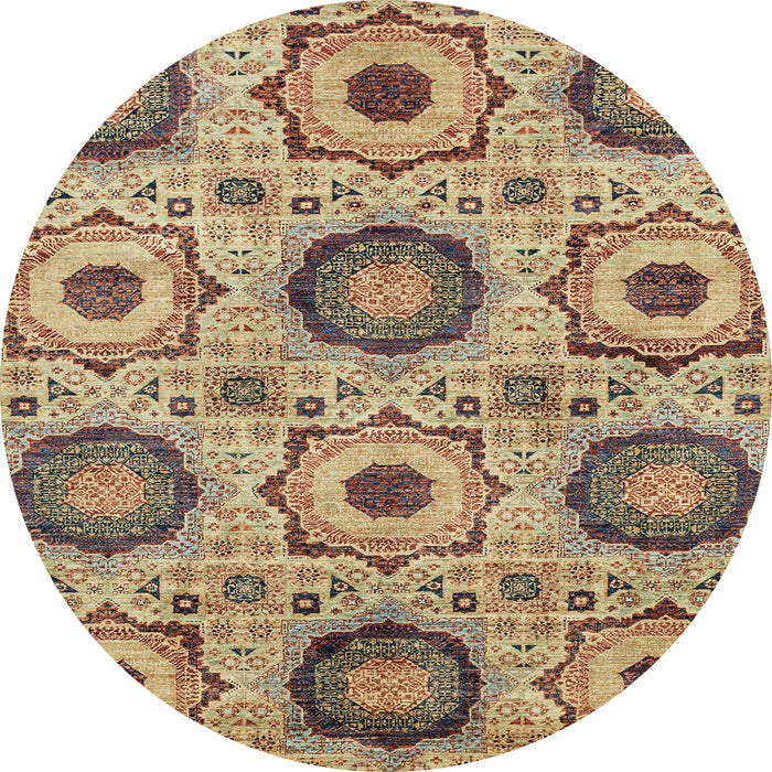 Round Machine Washable Abstract Brown Green Rug, wshabs2363
