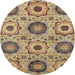 Round Machine Washable Abstract Brown Green Rug, wshabs2363