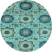 Round Abstract Light Blue Modern Rug, abs2363lblu