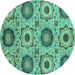 Round Machine Washable Abstract Turquoise Modern Area Rugs, wshabs2363turq