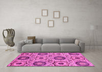 Machine Washable Abstract Pink Modern Rug, wshabs2363pnk