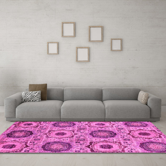 Machine Washable Abstract Pink Modern Rug in a Living Room, wshabs2363pnk