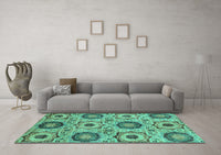 Machine Washable Abstract Turquoise Modern Rug, wshabs2363turq