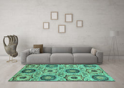 Machine Washable Abstract Turquoise Modern Area Rugs in a Living Room,, wshabs2363turq