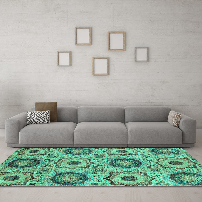 Machine Washable Abstract Turquoise Modern Area Rugs in a Living Room,, wshabs2363turq