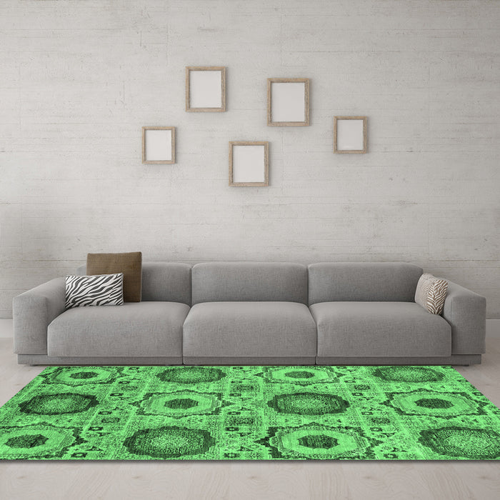 Machine Washable Abstract Emerald Green Modern Area Rugs in a Living Room,, wshabs2363emgrn