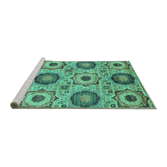 Sideview of Machine Washable Abstract Turquoise Modern Area Rugs, wshabs2363turq