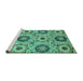 Sideview of Machine Washable Abstract Turquoise Modern Area Rugs, wshabs2363turq