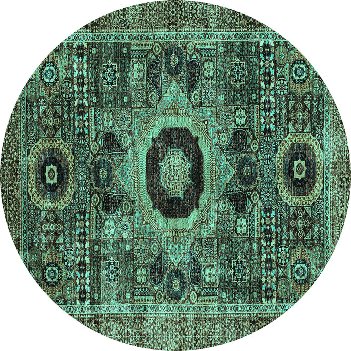 Round Machine Washable Abstract Turquoise Modern Area Rugs, wshabs2364turq