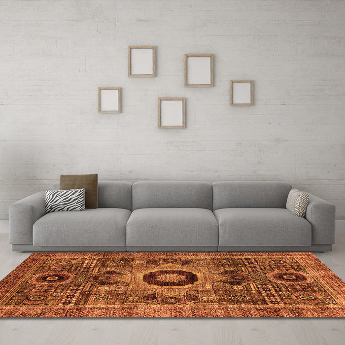 Machine Washable Abstract Orange Modern Area Rugs in a Living Room, wshabs2364org