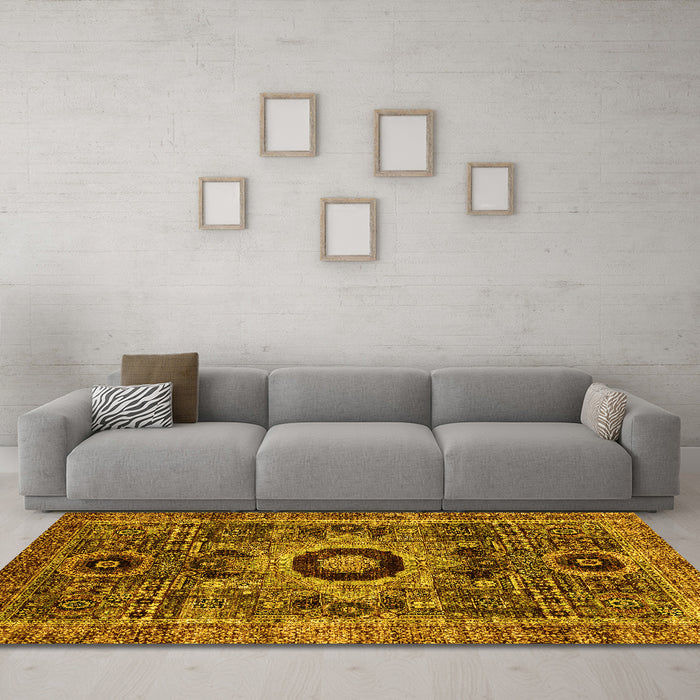 Machine Washable Abstract Yellow Modern Rug in a Living Room, wshabs2364yw