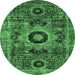 Round Abstract Emerald Green Modern Rug, abs2364emgrn