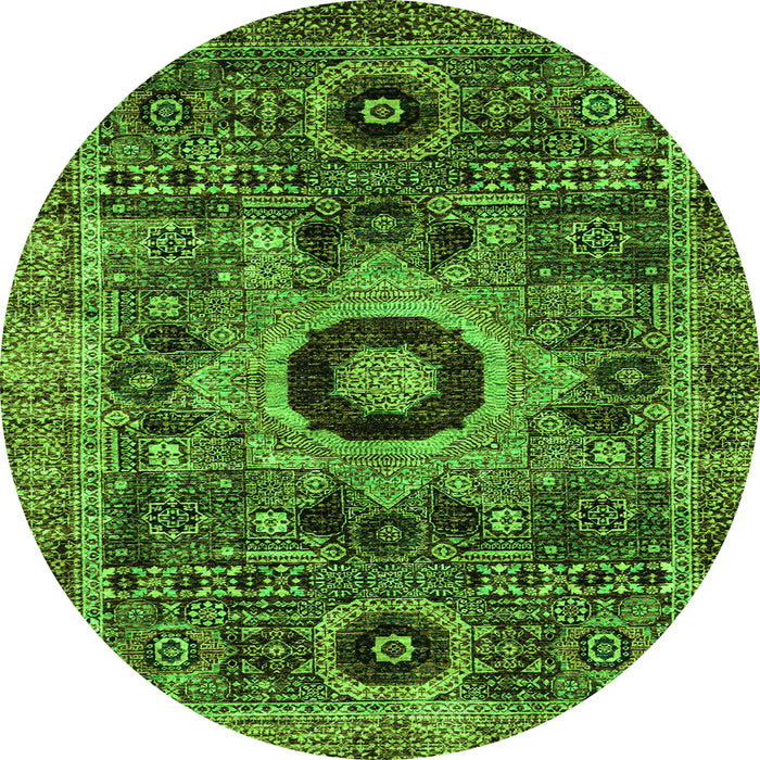 Round Abstract Green Modern Rug, abs2364grn