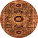 Round Machine Washable Abstract Orange Modern Area Rugs, wshabs2364org