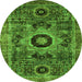 Round Machine Washable Abstract Green Modern Area Rugs, wshabs2364grn