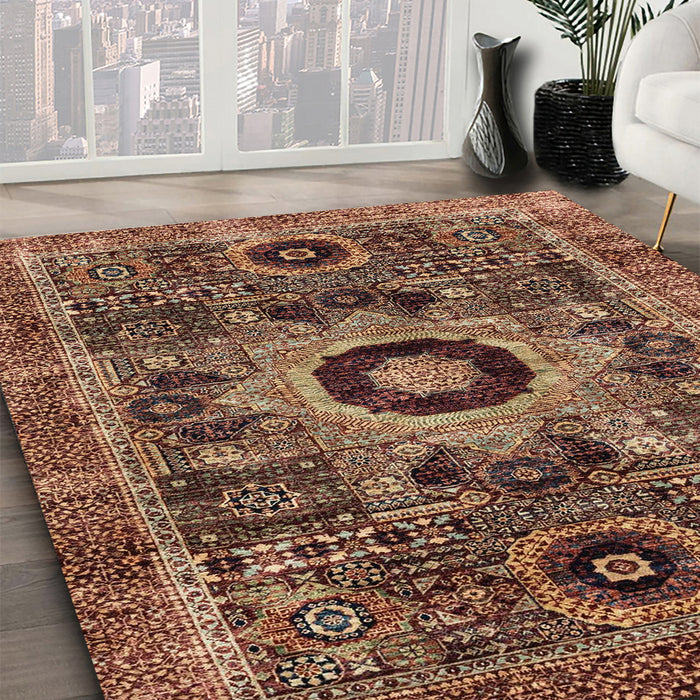 Machine Washable Abstract Vermilion Red Rug in a Family Room, wshabs2364