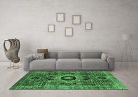 Machine Washable Abstract Emerald Green Modern Rug, wshabs2364emgrn