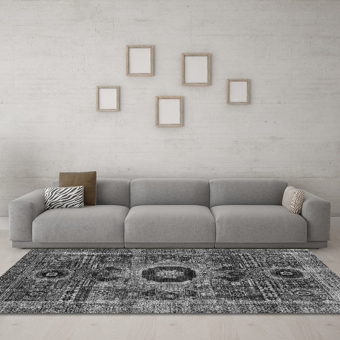 Machine Washable Abstract Gray Modern Rug in a Living Room,, wshabs2364gry