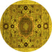 Round Abstract Yellow Modern Rug, abs2365yw