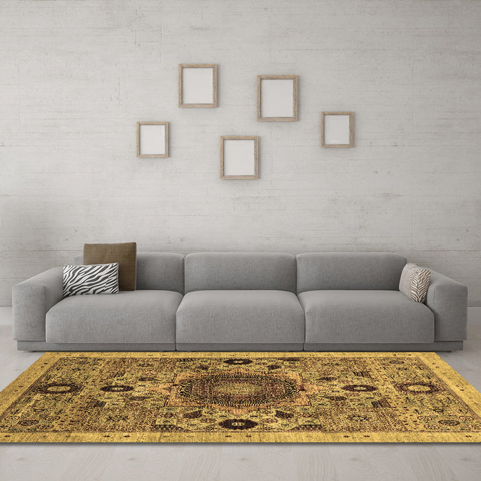 Machine Washable Abstract Brown Modern Rug in a Living Room,, wshabs2365brn