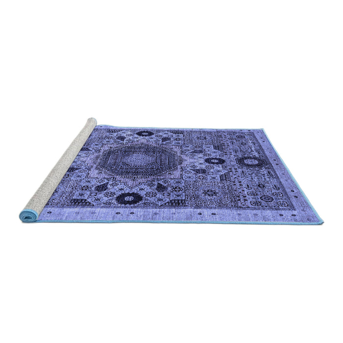 Sideview of Machine Washable Abstract Blue Modern Rug, wshabs2365blu