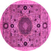 Round Machine Washable Abstract Pink Modern Rug, wshabs2365pnk