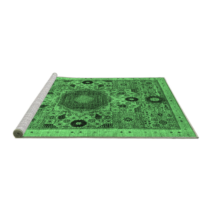 Sideview of Machine Washable Abstract Emerald Green Modern Area Rugs, wshabs2365emgrn