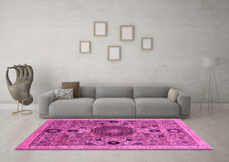Machine Washable Abstract Pink Modern Rug in a Living Room, wshabs2365pnk