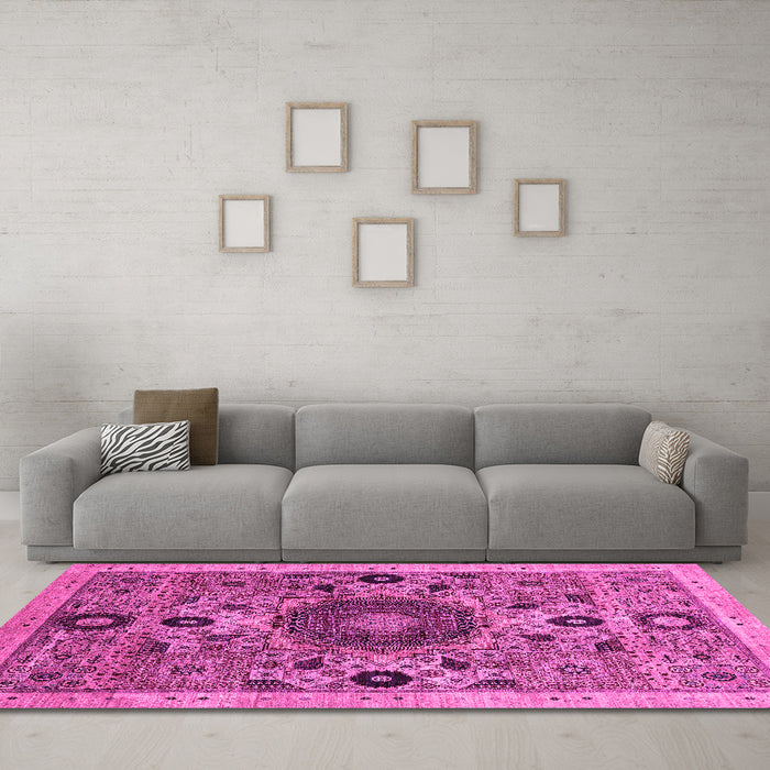 Machine Washable Abstract Pink Modern Rug in a Living Room, wshabs2365pnk