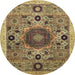 Round Abstract Saddle Brown Modern Rug, abs2365