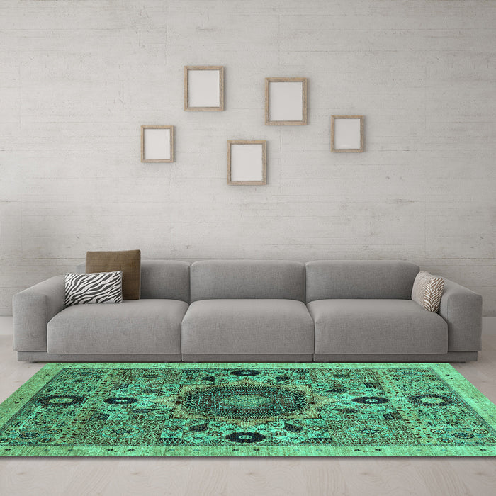 Machine Washable Abstract Turquoise Modern Area Rugs in a Living Room,, wshabs2365turq