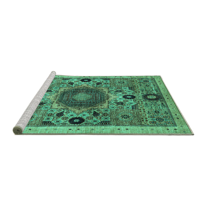 Sideview of Machine Washable Abstract Turquoise Modern Area Rugs, wshabs2365turq