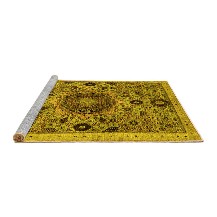 Sideview of Machine Washable Abstract Yellow Modern Rug, wshabs2365yw