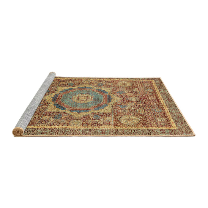 Sideview of Machine Washable Abstract Metallic Gold Rug, wshabs2366