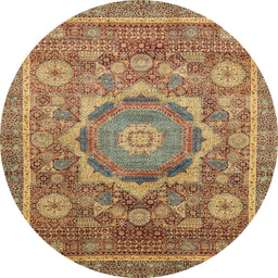 Round Machine Washable Abstract Metallic Gold Rug, wshabs2366